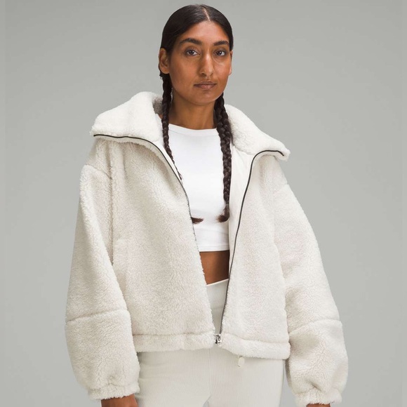 lululemon athletica Jackets & Blazers - Lululemon Cinchable Fleece Zip Up Jacket Ivory Size 4